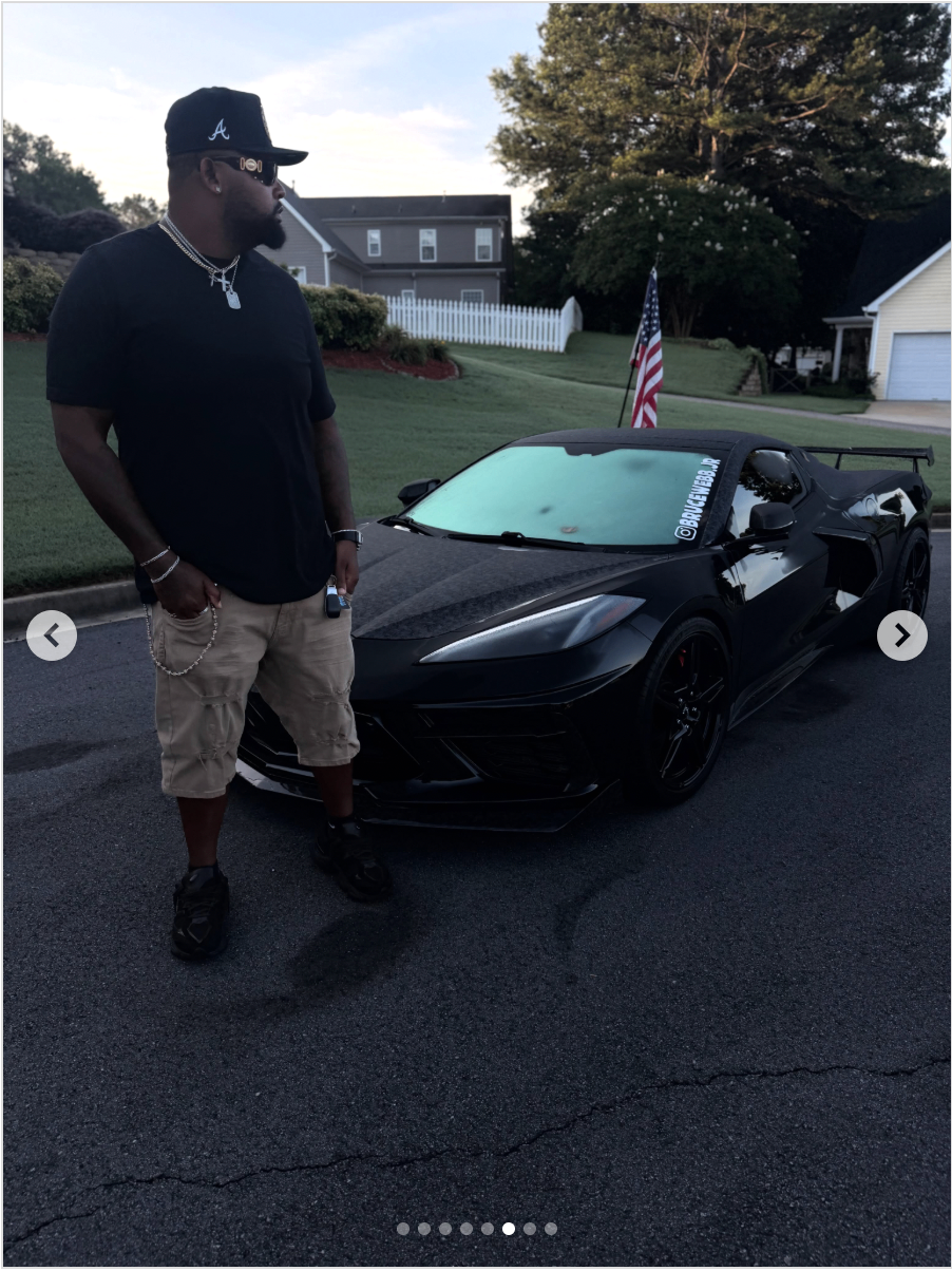 Bruce Webb walking up to his black Corvette in Atlanta